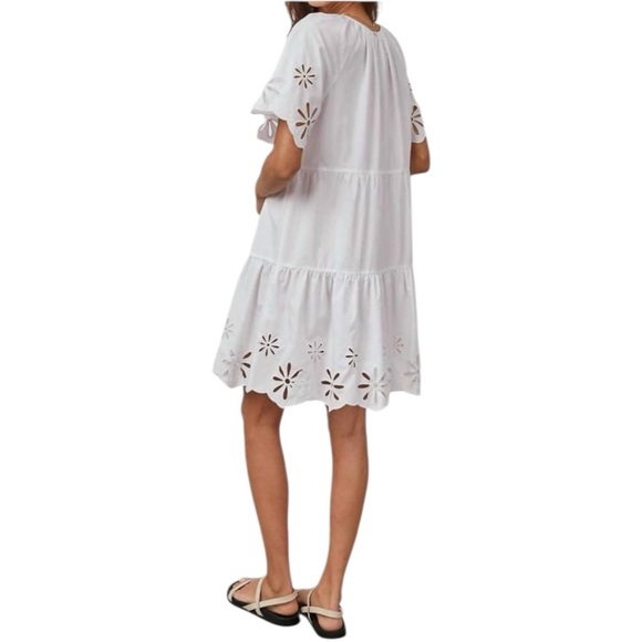 RAILS White Arielle Dress Organic Cotton+Tencel Short Sleeve Eyelet Mini Medium - Picture 3 of 9
